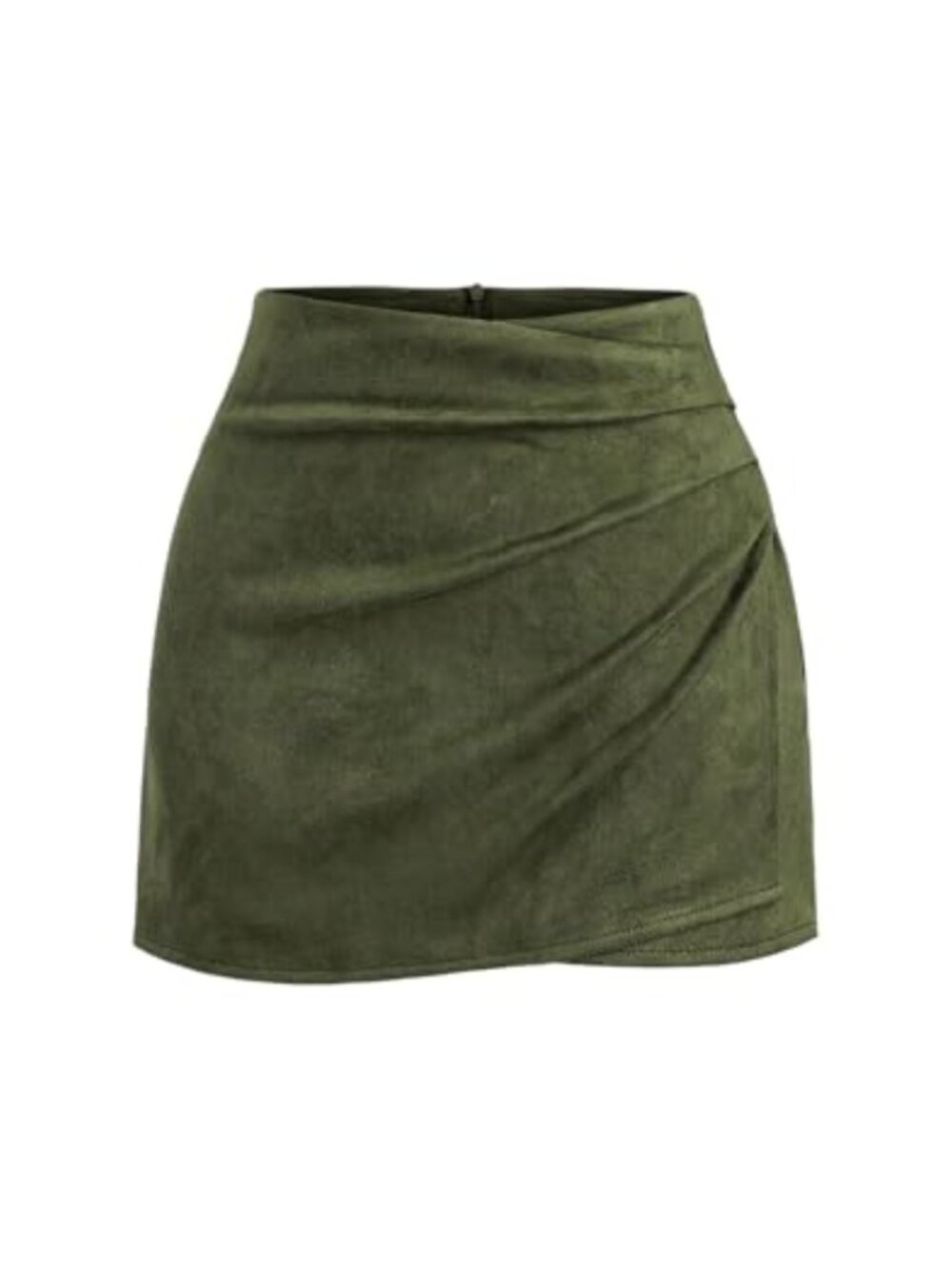 Suede Mini Skirt Wrap Ruched Asymmetrical Bodycon Fitted